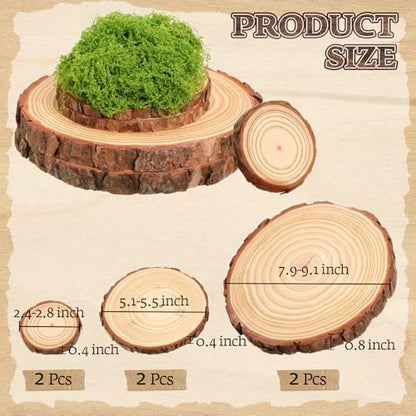 Nuanchu 7 Pack Wood Table Centerpieces with Rustic Wood Slices and Artificial Fake Green Moss for Wooden Fairy Wedding Woodland Table Decor Ideal DIY Crafts (2.4-2.8'',5.1-5.5'',7.9-9.1'') - size: 2.4-2.8'', 5.1-5.5'', 7.9-9.1''