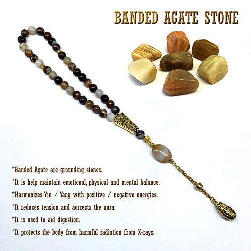 -ELEGANCE COLLECTION- Prayer Beads-Tesbih-Tasbih-Tasbeeh-Misbaha-Masbaha-Subha-Sebha-Sibha-Rosary (BANDED AGATE Stone (8mm -33 Beads))