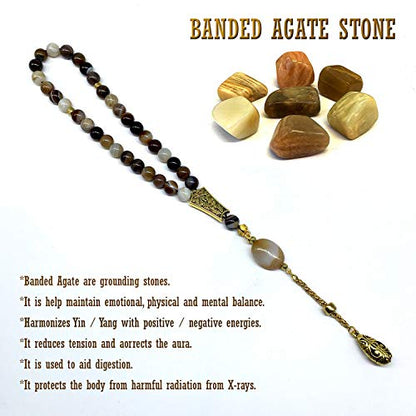 -ELEGANCE COLLECTION- Prayer Beads-Tesbih-Tasbih-Tasbeeh-Misbaha-Masbaha-Subha-Sebha-Sibha-Rosary (BANDED AGATE Stone (8mm -33 Beads))