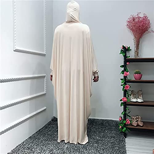 FPOVFPO Womens Solid One-Piece Prayer Dress Muslim Abaya Islamic Maxi Breathable Ramadan Dress Kaftan Hijab - color: Beige