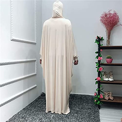 FPOVFPO Womens Solid One-Piece Prayer Dress Muslim Abaya Islamic Maxi Breathable Ramadan Dress Kaftan Hijab - color: Beige