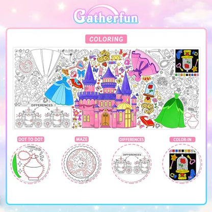 Gatherfun Princess Party 자이언트 컬러링 포스터 - 80.9 x 182.9cm(31.5 x 72인치) - 다용도 교실 벽 장식 및 생일 활동 - 학교 파티 및 특별 이벤트를 위한 공주 포스터 또는 테이블 커버 - style: 프린세스