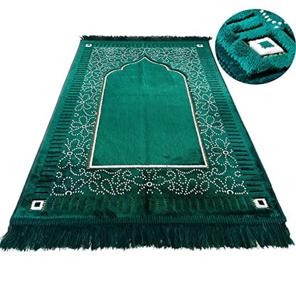 Mihrab Patterned Original Luxury Velvet Prayer Mat/Rug- 750g Weight | Made in Turkey (Parliament Green) - color: Parliament Green