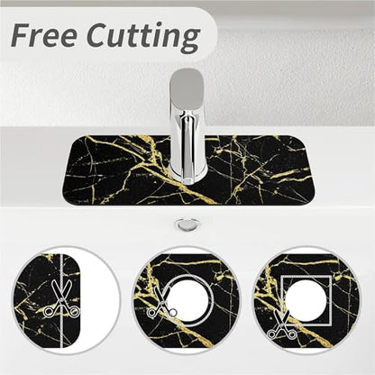 Kitchen Sink Splash Guard，Black gold marble-1 Faucet Mat Sink Gadgets-Super Absorbent Fast Drying Mat Drip Catcher for Kitchen, Bathroom,Sink Mat, Dish Drying Mat, Bathroom(15" X 5.5" ) - color: Black gold marble-1