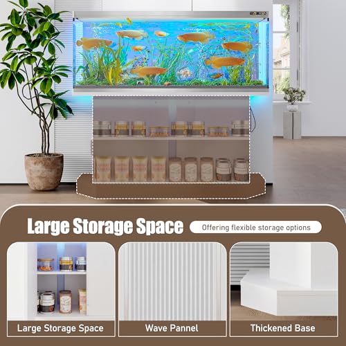 55-75 Gallon Aquarium Stand with Power Outlet (4 AC & 2 USB), Heavy Duty Fish Tank Stand with Sliding Barn Doors, Storage Cabinet for Turtle Tank & Reptile Terrarium, 880LBS (White) - color: White