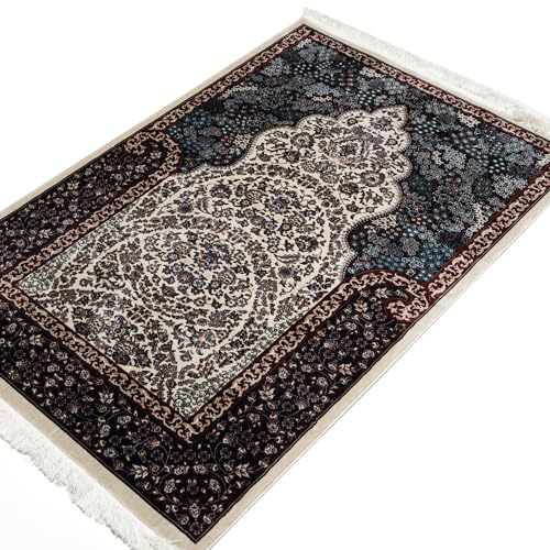 Modefa Velvet Prayer Rug - Soft Plush Turkish Janamaz Sajada Carpet for Men and Women - Luxury Velvet Wide Floral Prayer Mat Ramadan Eid Gift (Beige) - color: Beige