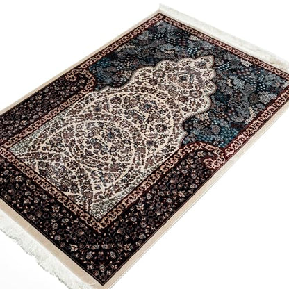 Modefa Velvet Prayer Rug - Soft Plush Turkish Janamaz Sajada Carpet for Men and Women - Luxury Velvet Wide Floral Prayer Mat Ramadan Eid Gift (Beige) - color: Beige
