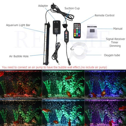 Submersible Aquarium Light,LED Aquarium Air Bubble Light,RGB Color Changing Brightness Adjustable Timing Waterproof Remote Control Fish Tank Light Bar,Aquarium Light Bubbler Wall,26.7inch - size: for 27.5- 35.4in Fish Tank