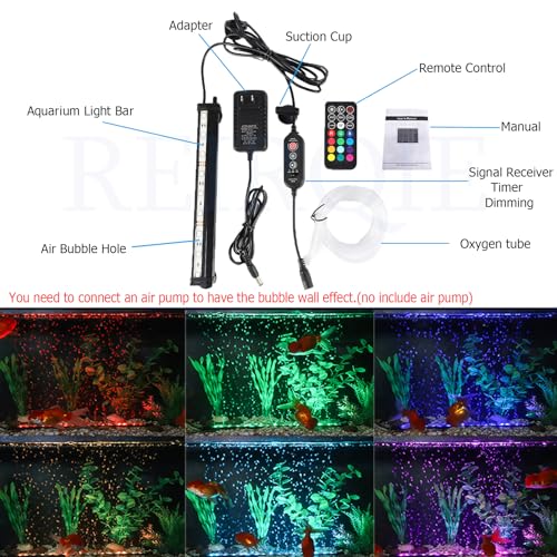 Submersible Aquarium Light,LED Aquarium Air Bubble Light,RGB Color Changing Brightness Adjustable Timing Waterproof Remote Control Fish Tank Light Bar,Aquarium Light Bubbler Wall,38.5inch - size: for 39.4- 47.2in Fish Tank