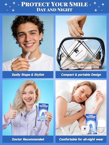 Mouth Guard with Mirror Storage Case, 4 Pack 2 Sizes for Women & Men