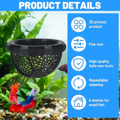 2Pcs Floating Betta Hammock & Shrimp Cave, 3D Printed Aquarium Decor with Feeding Ring in 2 Sizes, Betta Fish Hammock for Shrimp & Small Fish, Fishes Tank Accessories (Black)