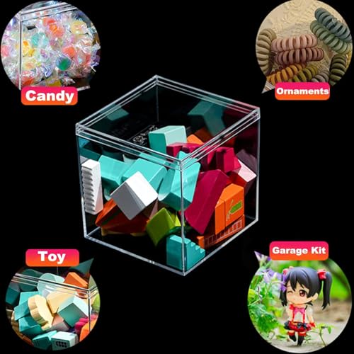 Acrylic Box 2 Packs Clear Square Cube Acrylic Display Boxes Multi-Purpose Storage Box Container Acrylic Decorative Boxes with Lids for Birthday Valentine's Day Party Favor Candy Pill and Tiny Jewelry - size: 3 x 3 x 3 Inch