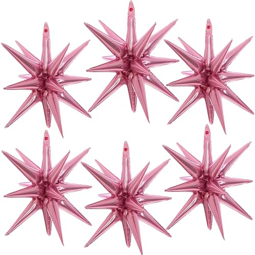 핑크 별 풍선 6개, 55.9cm(22인치) 레드 스타버스트 풍선 스타 포일 마일라 풍선 생일 파티 결혼식 크리스마스 기념일 졸업 장식 - color: 핑크