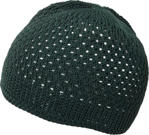 Set 2 Pieces Muslim Skull Cap Beanie AMN-341 Islam Prayer Crochet Takke Kufi Hat Eid Ramadan Gift - color: Green & Brown, size: Large