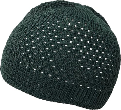 Set 2 Pieces Muslim Skull Cap Beanie AMN-341 Islam Prayer Crochet Takke Kufi Hat Eid Ramadan Gift - color: Green & Brown, size: Large