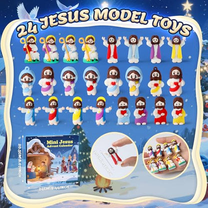 Mini Jesus Advent Calendar 2026,24 Day Christmas Countdown Calendar with 24 Collectible Juses Gifts for Kids Boys Girls Toddlers - color: White Jesus