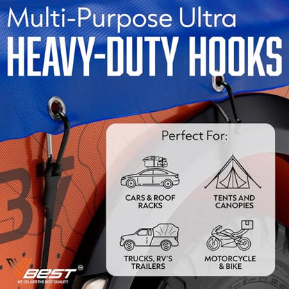 Bungee Cords with Carabiner Hooks - 6Pcs Heavy Duty Outdoor Bungees | Black Rubber Bungy Chords Set Includes 2x48", 2x60", 2x72" - Long Bungie Straps - UV & Weather Resistant 200lb Strength - size: 2x48”, 2x60”, 2x72” ( 6 Piece Set)