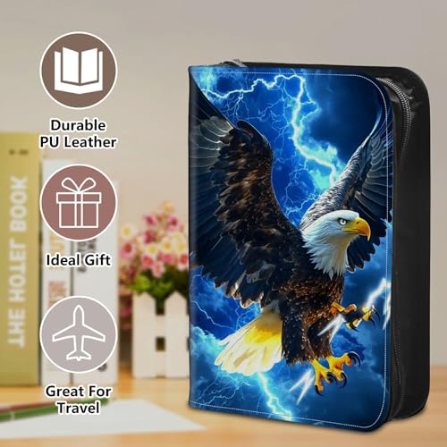 Bible Cover Case for Women, PU Leather Large Bible Cases with Zipper Fits Books Up to 12" x 9" x 2.76”, Bible Carrying Bag for Men, Flying Eagle - color: Flying Eagle