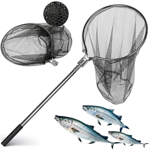 Heavy Duty Extra Large Aluminum Landing Net - Telescoping Handle (67-100in), 20in Net Opening for Saltwater Fishing