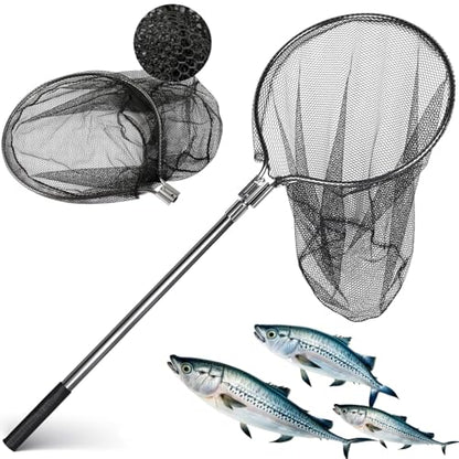 Heavy Duty Extra Large Aluminum Landing Net - Telescoping Handle (67-100in), 20in Net Opening for Saltwater Fishing