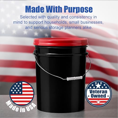 5 Gallon Bucket - Food Grade w/Lid BPA-Free, Black/Red, 3 | Airtight Gamma Seal Screw-On Lid, Heavy-Duty 90 Mil HDPE Plastic, Food Safe and Durable Container, Bulk Storage, Made in USA - color: Black/Red, size: 3 Packs