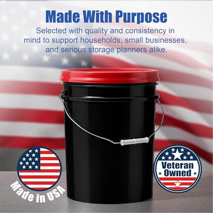5 Gallon Bucket - Food Grade w/Lid BPA-Free, Black/Red, 3 | Airtight Gamma Seal Screw-On Lid, Heavy-Duty 90 Mil HDPE Plastic, Food Safe and Durable Container, Bulk Storage, Made in USA - color: Black/Red, size: 3 Packs