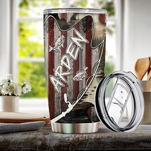 Personalized Fishing Gifts for Men Coffee Cup Travel Mug Water Bottle Tumbler with Lid Gift for Dad Husband Fishermen Christmas Birthday Father's Day Valentine 20oz Stainless Steel Insulated - color: FISHING