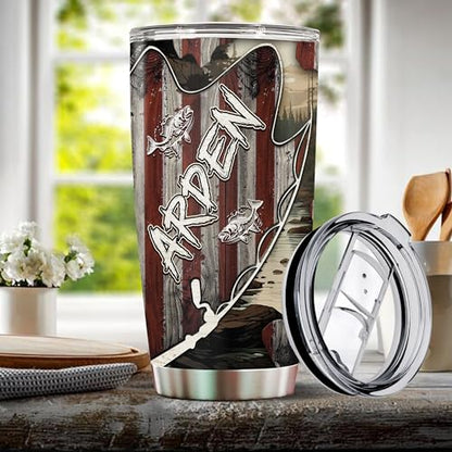 Personalized Fishing Gifts for Men Coffee Cup Travel Mug Water Bottle Tumbler with Lid Gift for Dad Husband Fishermen Christmas Birthday Father's Day Valentine 20oz Stainless Steel Insulated - color: FISHING