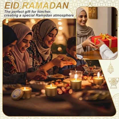 Nuanchu 24 Pack Eid Mubarak Scented Candles Gift 2 oz Blue Gold Star and Moon Design Ramadan Aromatherapy Soy Wax Jars Lasting Bulk Favors for Home Islamic Holiday Party Decor - style: Blue Gold Star and Moon Design
