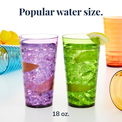US Acrylic Splash [Set of 16] 18 ounce Plastic Stackable Water Tumblers in Jewel Tone Colors Value Set of Drinking Cups, Reusable, BPA-free, Made in the USA, Top-rack Dishwasher Safe - color: Jewel Tone