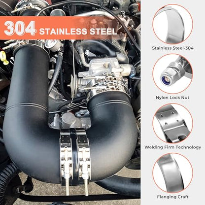 2 Pack 3.25" T-Bolt Hose Clamps, 304 Stainless Steel Turbo Intake Clamp, Working Range 3.50"-3.82"(89-97mm) for 3.25" I.D. Hose with 5mm Wall Thickness.(Measure your hose O.D. before buying) - size: 3.25" hose clamp 89mm-97mm (3.50"-3.82")
