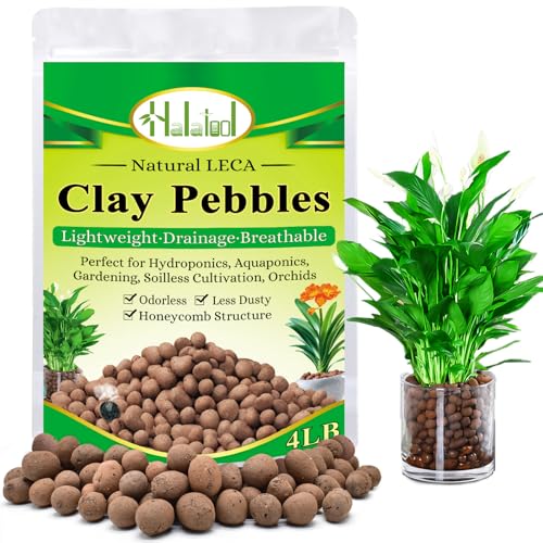 Halatool 4LB Leca Balls for Indoor Plants, 4-16mm Clay Pebbles for Drainage | Lightweight Hydro Balls, pH-Neutral, Prevent Root Rot, Moisture Control, Semi-Hydroponics, Orchids, Succulents, Potted Plants - size: 4LB