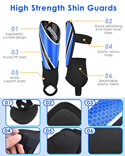 BROTOU Shin Guards Soccer Youth, Soccer Shin Guards for Kids 3-15, Light Weight Adjustable Straps Shin Pads Protection Equipment with Ankle and Leg Calf Protection - color: BLUE, size: Small