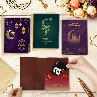 4 Sets Eid Gift Card Book, Eid Mubarak Money Holder Cards with Envelopes, Islamic Holiday Ramadan Kareem Gift Card Booklet Organizer for Family, Friends - color: Eid.Book.Dark