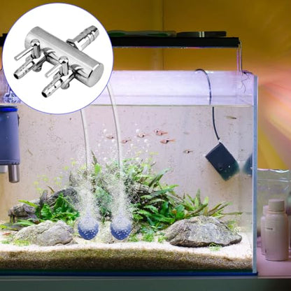 Joyzan Air Splitter Flow Control Valve,Aquarium Flow Lever Pump Distributor | 2 Way Stainless Steel Fish Tank Gang Manifolds Multi Port T Shaped Line Metal Regulator Connector Airline Tubing Hose