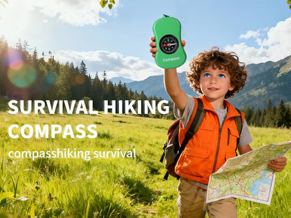 Explorer Kit Compass| Essential Outdoor Adventure Gear (Compass & Whistle Included) | Develops Sense of Direction. - color: Green-com&whistle