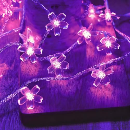 ITICdecor 꽃 스트링 조명 4.6m(15피트) 30LED 요정 조명 배터리 작동 실내 및 실외 반짝임 조명 침실 장식 파티 웨딩 크리스마스 트리용 (퍼플) - color: 퍼플., size: Flower
