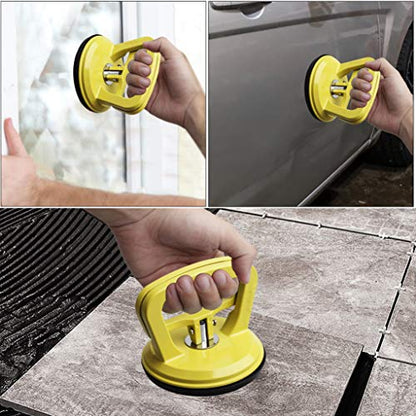 FCHO Glass Suction Cup Heavy Duty Aluminum Vacuum Plate Puller Handle Holder Hooks Duty Galss Lifting/Tile Suction Cup Lifter/Moving Glass/Pad for Lifting (Yellow, 2Pack) | Aluminum Single Glass Vacuum Suction Cup With Hooks For Tile Glass Moving Lifting