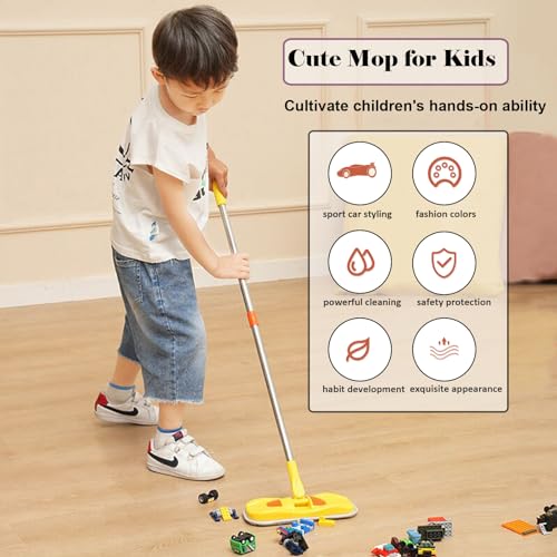 Mini Mop Small Mop for Kids Housekeeping Pretend Play Cleaning Toy Gift for Boys Girls (Yellow) - color: Yellow