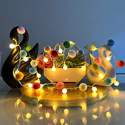 ChiRee 실내 폼폼 요정 조명 - 1.9m(6.56피트), LED 20개, 배터리 작동, 가정, 침실, 어린이 놀이방, 휴일, 크리스마스용 웜 화이트 글로브 조명 - color: 다채로운 색상