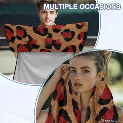 Cheetah Print Towel Car Seat Cover for Front Seats Multi-Purpose Sweat Towel with Storage Bag 60 x 33 Inch Car Seat Hoodie Towels Universal Fit Sedan Truck SUV Van - color: Brown and Red - Cheetah