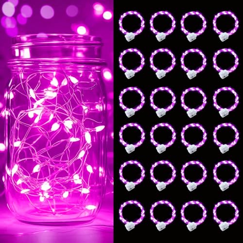 pozzolanas 24 Pack Pink Battery Operated String Lights - 7ft Waterproof Fairy Lights with 20 LEDs for Home, Mason Jar, Party, Wedding, Halloween, Christmas Decorations - color: Pink, size: 24 Pack