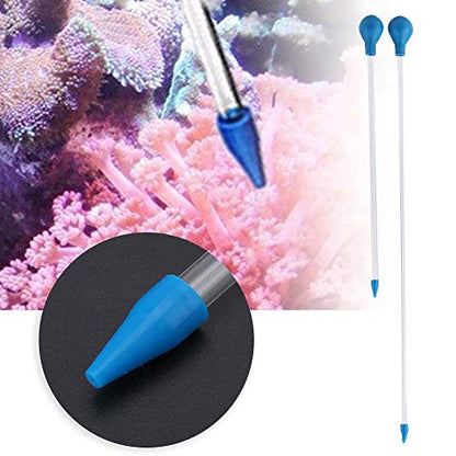 Aquarium Feeder, 2Pcs Long Acrylic Pipette Dropper Tube with Waste Remover Tool for Reef Anemones, Brine Shrimp Feeding, Fish Tank Maintenance Tools for Saltwater Aquariums