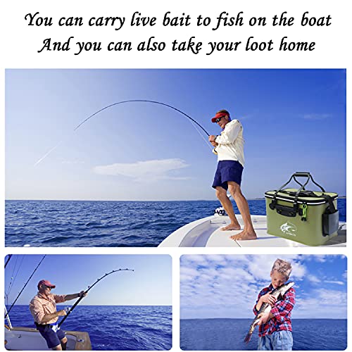 Fishing Bucket,Foldable Fish Bucket, Multi-Functional EVA Fishing Bag for Outdoor, Live Fish Lures Bucket and Fish Protection Bucket,10GAL/8GAL/6GAL/4.8GAL/3GAL Live Fish Container (10GAL/ArmyGreen) - color: 10gal/Armygreen