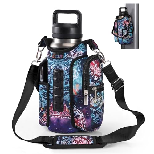 icolor Magnetic Gym Bag Water Bottle Carrier Holder with Phone Pockets & Shoulder Strap,Gym Magnetic Bag 5 Built-in Magnets Gym Accessories Organizer Sling Bottle Bag Pouch Sleeve - color: Mandala