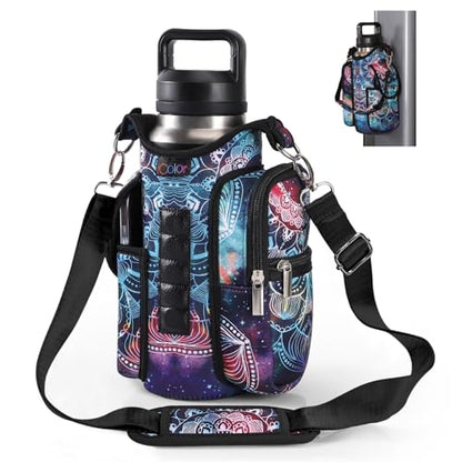 icolor Magnetic Gym Bag Water Bottle Carrier Holder with Phone Pockets & Shoulder Strap,Gym Magnetic Bag 5 Built-in Magnets Gym Accessories Organizer Sling Bottle Bag Pouch Sleeve - color: Mandala