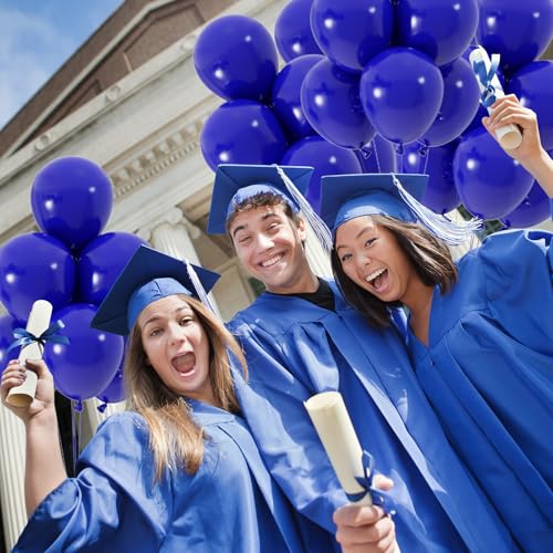 50pcs Royal Blue Balloons, 12inch Helium Quality Dark Blue Party Balloons for Birthday Graduation Baseball Party 4th of July Backdrops (with Ribbon & Glue) - color: Royal Blue