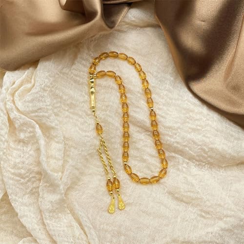 Oval Beads Glass Islamics Prayer Beads Tasbih With Gold Tassels For Daily Devotion And Cultural Event - color: Transparent