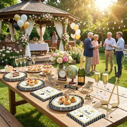 Dereinwo 50 Pcs Retirement Large 12" x 10" Oval Paper Plates and Napkins Disposable Heavy Duty Paper Plates and Napkins for Retirement Party Supplies - style: Retirement