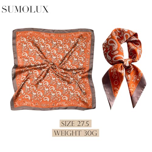 Sumolux Head Hair Scarf for Women Like Satin Silk Scarf Bandana Hair Wrapping Night Large Square Scarves 27.5" - color: Brick Red Cashew Nuts